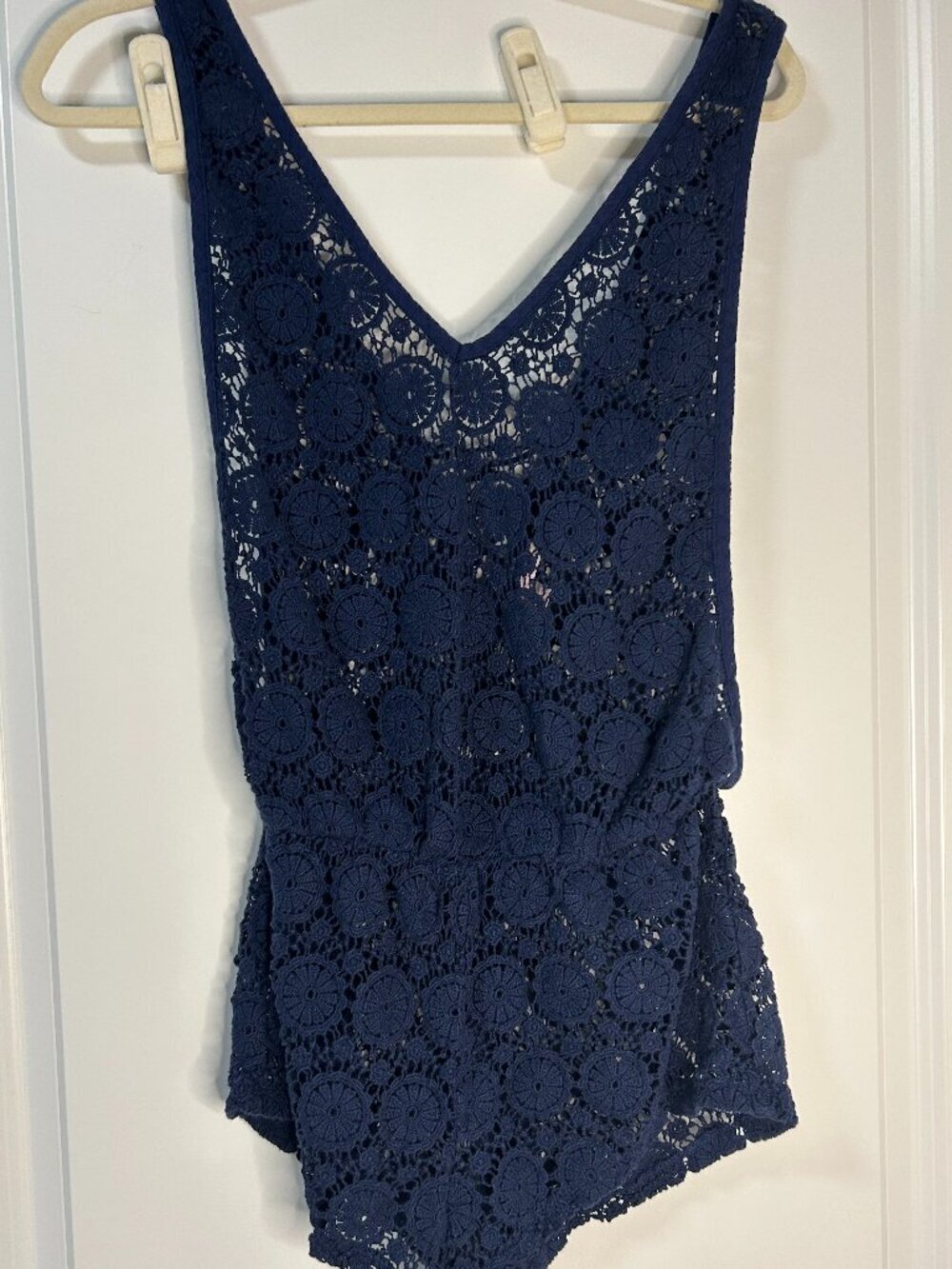 Victoria's Secret Navy Blue Open Knit Shorts Romper Cover Up Size M EUC